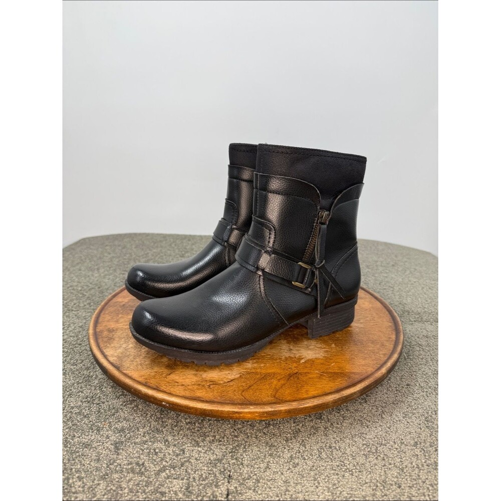 Clarks Collection Boots Wm 10M Riddle Avant Black Leather Side Zip Ankle Comfort